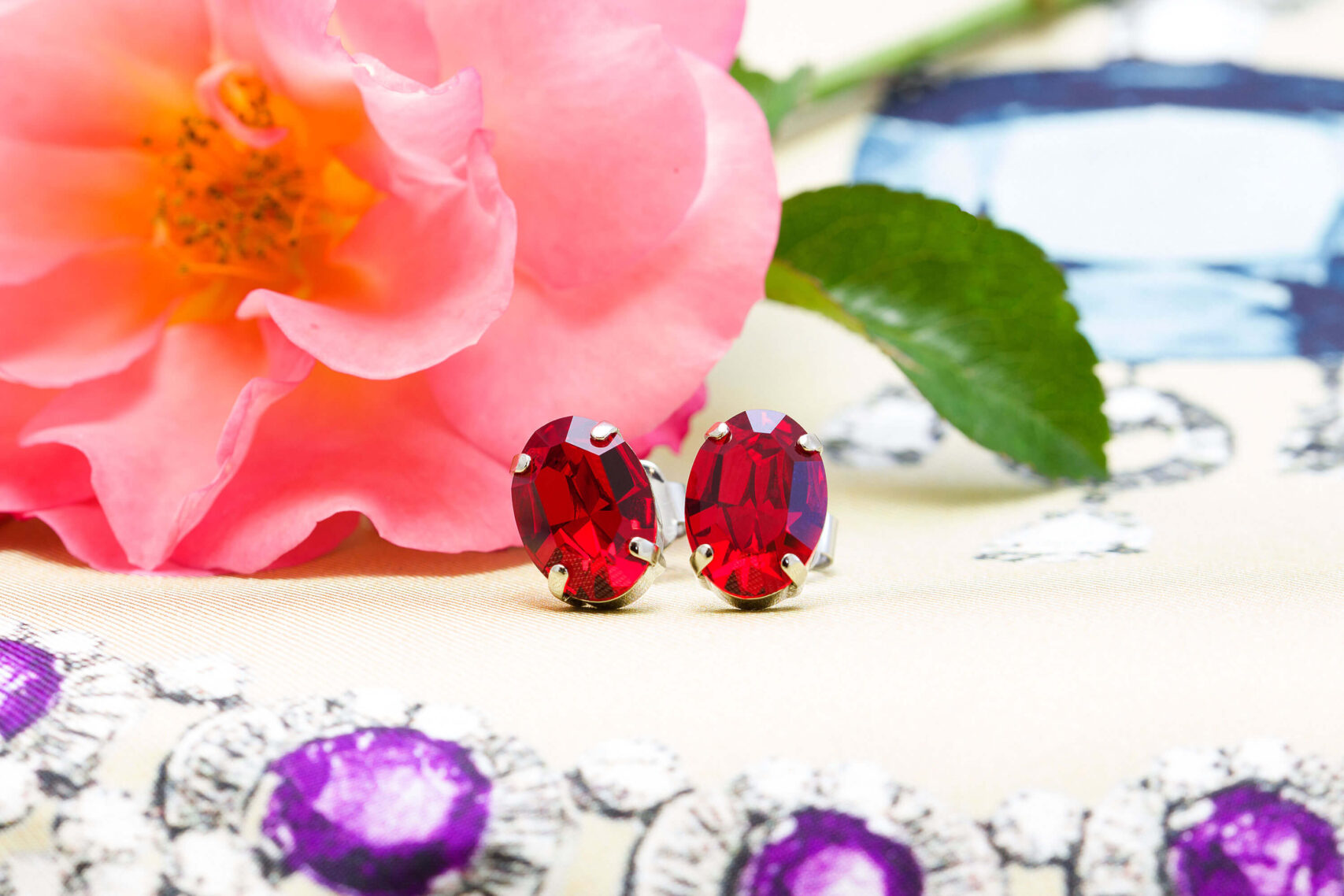 Oval Light-Siam-Red Swarovski Crystal Studs - 14mm x 10mm